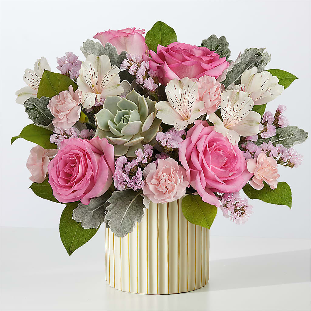 Dusty Rose Bouquet with Ivory Vase – Designs By Lakeland Flowers, Plant City FL