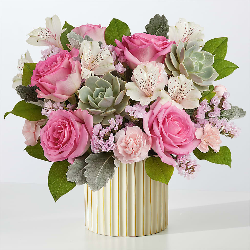 Dusty Rose Bouquet with Ivory Vase – Designs By Lakeland Flowers, Plant City FL