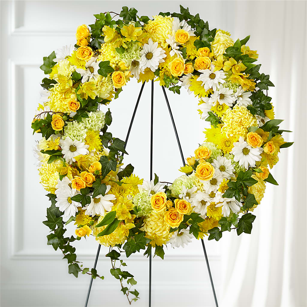 Golden Remembrance Wreath – Designs By Lakeland Flowers, Plant City FL