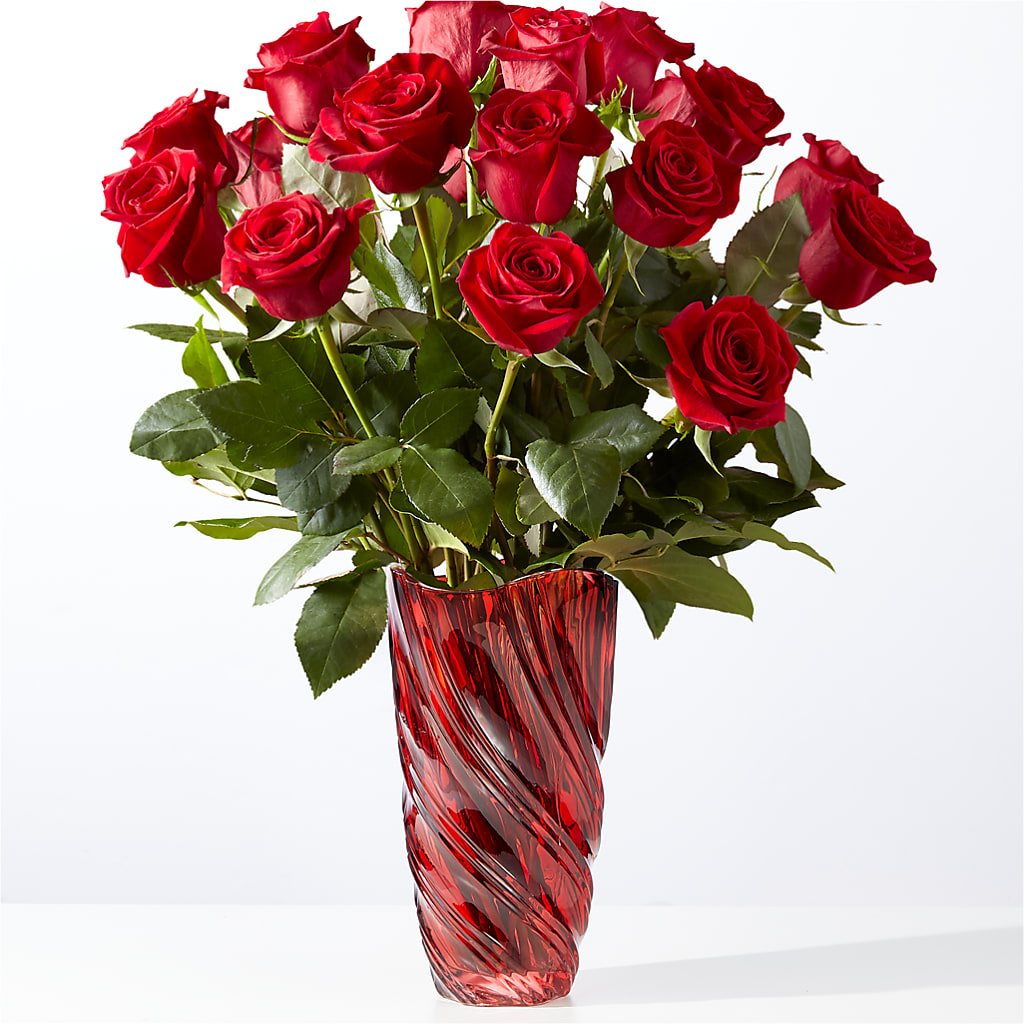 Classic Love Red Rose Bouquet with Luxe Swirl Vase – Designs By Lakeland Flowers, Plant City FL