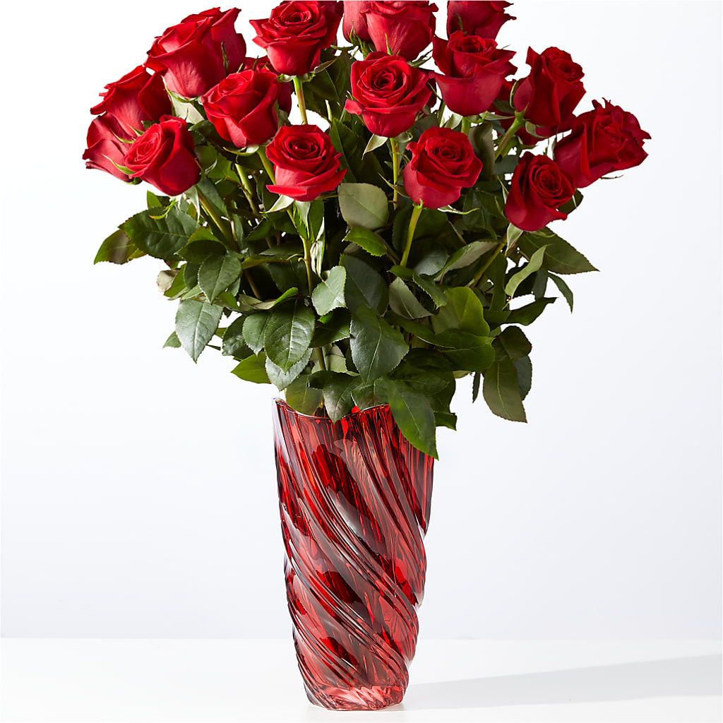 Classic Love Red Rose Bouquet with Luxe Swirl Vase – Designs By Lakeland Flowers, Plant City FL