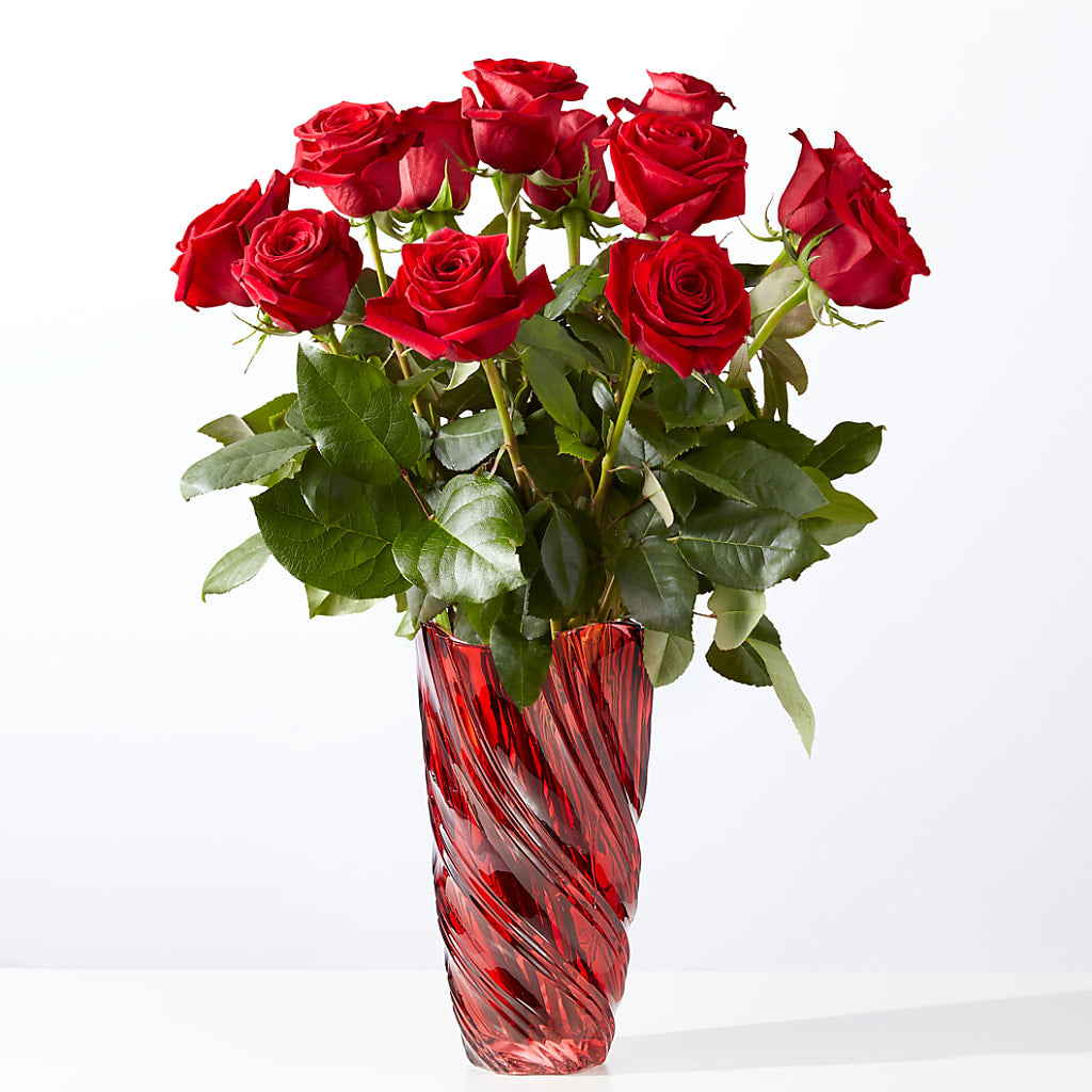 Classic Love Red Rose Bouquet with Luxe Swirl Vase – Designs By Lakeland Flowers, Plant City FL