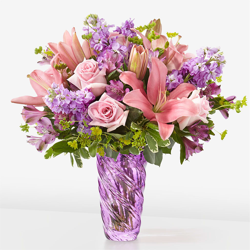 Precious Petals Bouquet with Luxe Swirl Vase – Designs By Lakeland Flowers, Plant City FL