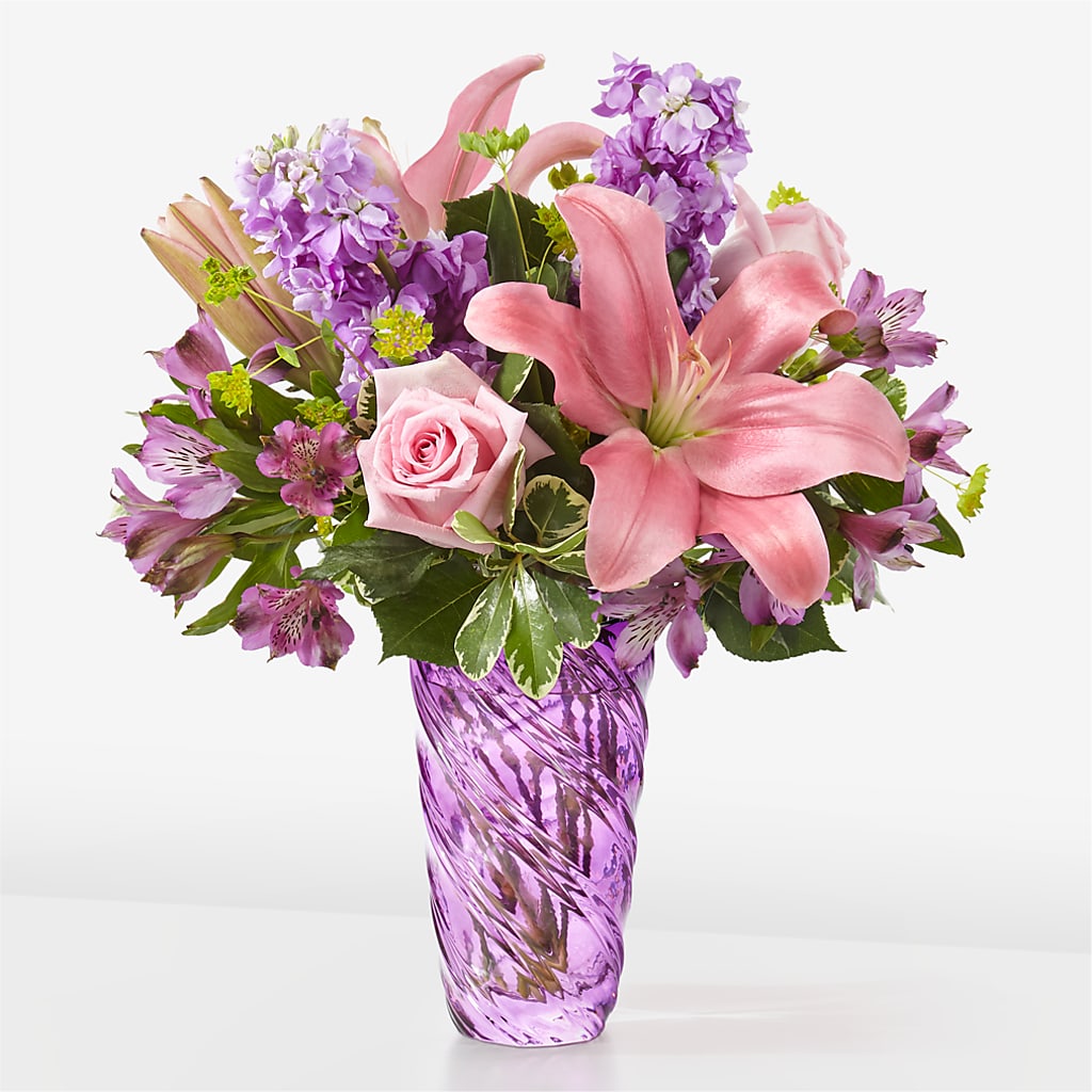 Precious Petals Bouquet with Luxe Swirl Vase – Designs By Lakeland Flowers, Plant City FL