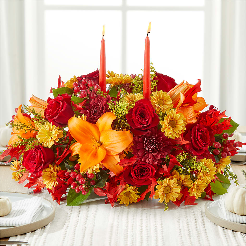 Autumn's Embrace Centerpiece – Designs By Lakeland Flowers, Plant City FL