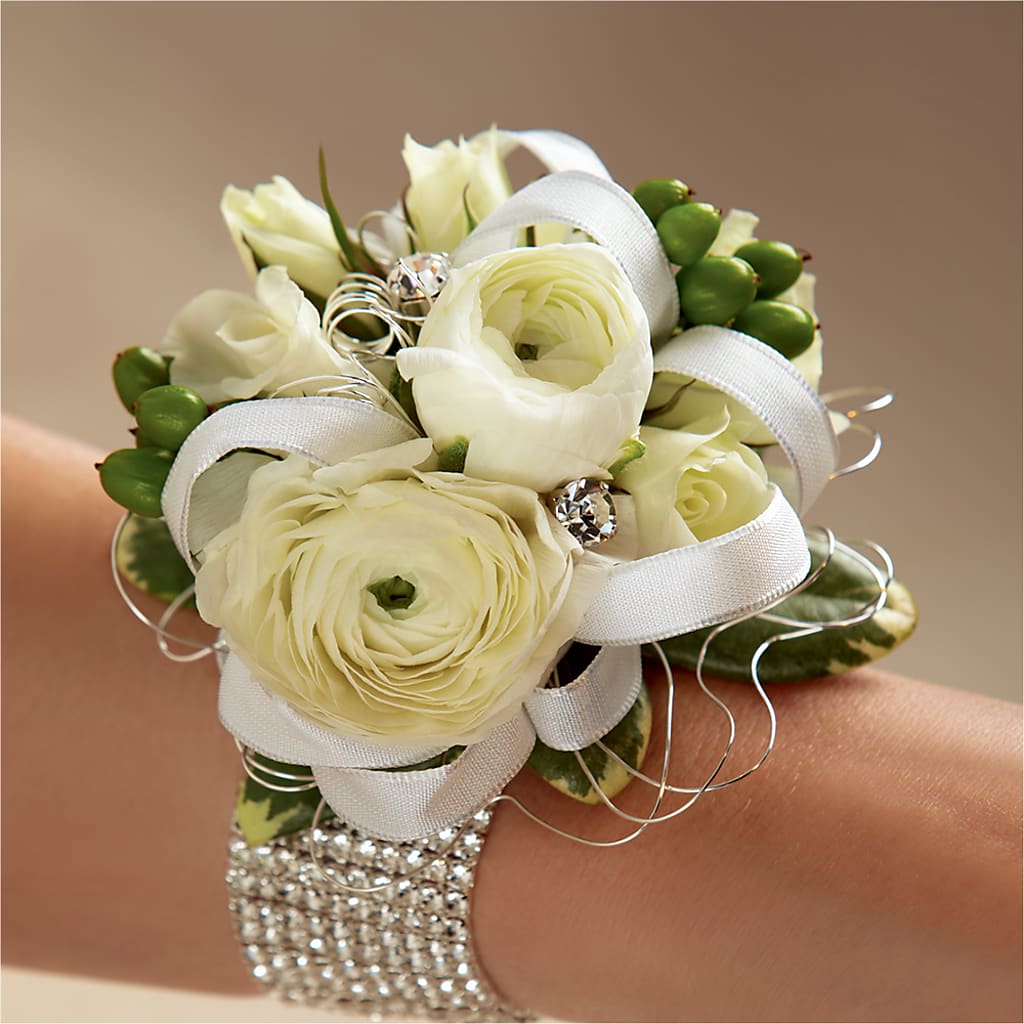 White Wedding Corsage – Designs By Lakeland Flowers, Plant City FL