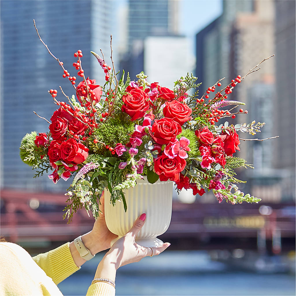 Big Red Bow Bouquet –  Designs By Lakeland Flowers, Plant City FL