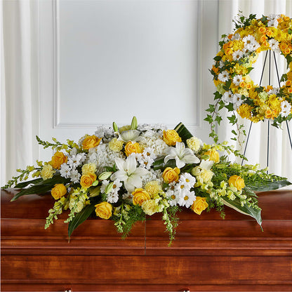 Golden Harmony Casket Spray –  Designs By Lakeland Flowers, Plant City FL