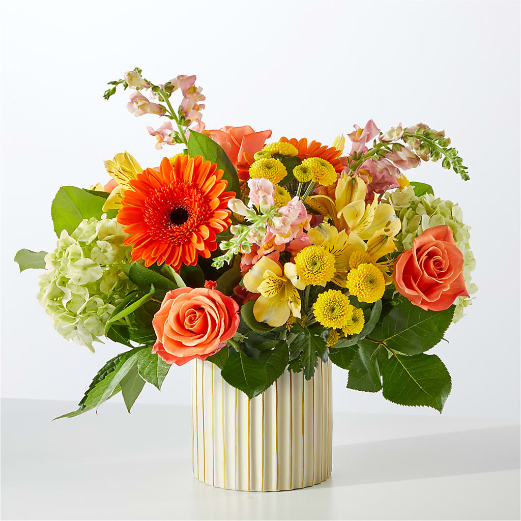 Autumn Sunshine Bouquet with Ivory Vase –  Designs By Lakeland Flowers, Plant City FL